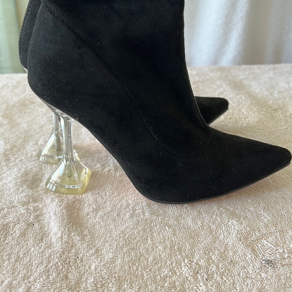 Black soft over knee boots clear heel